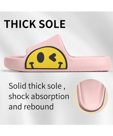 Smiley Face Slides for Women and Men | Non-Slip EVA Sandals | Indoor/Outdoor Slippers | Quick Dry | Pink | Sizes 5-6 Women/4-5 Men - Buy Online on GoSupps.com