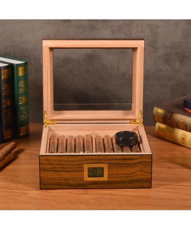 Cigar Humidor with Humidifier and Hygrometer Double Layer Glass Top Cigar Box Hold 30-50 Cigars Cedar Wood Case Gift for Men - Buy Online on GoSupps.com