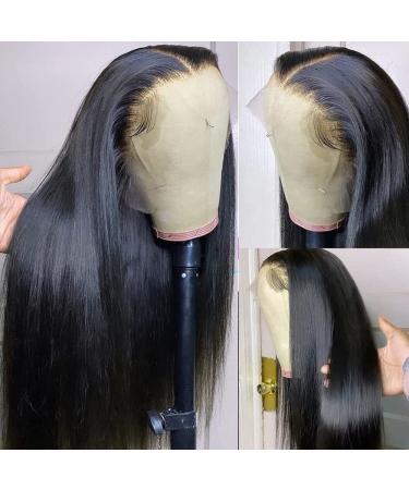 Lace Front Human Hair Wig 24 Inch Black Color | 13x4 HD Transparent Straight Frontal Wig 180% Density | Brazilian Virgin Hair Pre Plucked with Baby Hair for Black Women - Buy Online on GoSupps.com