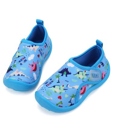 FANTURE Toddler Water Shoes Boys Girls Sandal Cute Aquatic Beach Swim Pool Water Park Aqua Sneakers Toddler & Little Kid 4 Toddler 01-dinosaur L.blue