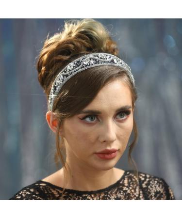 Flayem Rhinestone Headband Sparkly Crystal Headband Glitter Paddle Wide Hairband Gorgeous Banquet Hair Hoop Accessories for Women and Girls (Black White) - Buy Online on GoSupps.com