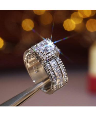 Princess Cut CZ Halo Engagement Ring | Cubic Zirconia Promise Band for Women | Size 9 - Buy Online on GoSupps.com