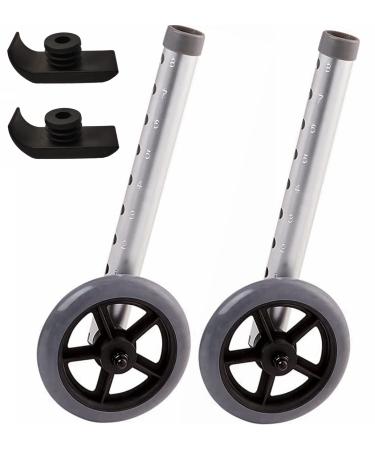 Walker Wheels and Ski Glides 1 Pair Rubber Universal Walker Caster Wheel with 8 Height Adjustable Replacement Rollator Accessories 4 PCS