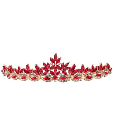 Beaupretty Women Wedding Crystal Leaves Crown Headband Bridal Headpiece Wedding Headband for Women White Red