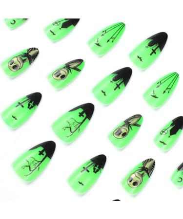 24PCS Green French Halloween Fake Nails - Long Square False Nails for Women - Glue Press On Nails for Halloween Party - Buy Online on GoSupps.com