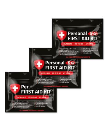 3 x Portable Travel Size First Aid Kit | Perfect for Home  Office  Car  School  Business  Travel  Hiking  Hunting  and Outdoors | Individually Wrapped First Aid Products (Black)