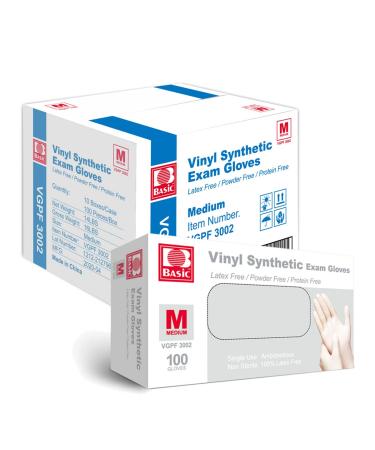 Basic Medical Clear Vinyl Exam Gloves - Latex-Free & Powder-Free - VGPF3002 (Case of 1 000) Medium Medium (Pack of 1000) Gloves