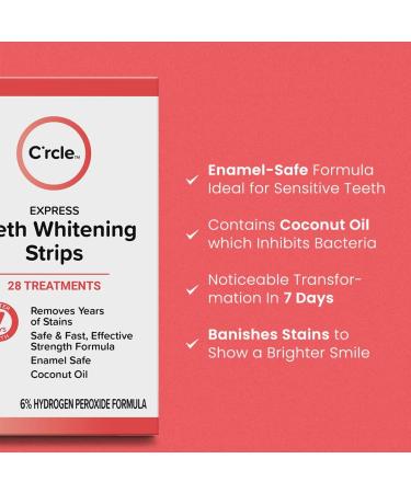 Circle Express Teeth Whitening Strips - Enamel-Safe Formula | 6% Hydrogen Peroxide with Coconut Oil | 28 Count for Sensitive Teeth | Whiter Teeth in 7 Days - Buy Online on GoSupps.com