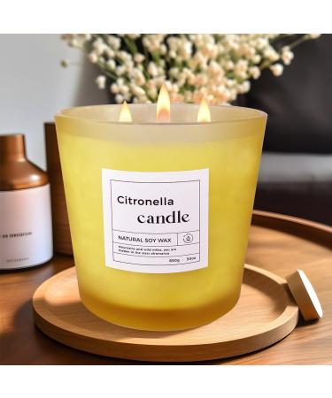 Luxury Citronella Candle 30oz Indoor Outdoor Scented Candle Large 3 Wick Jar Candle Up to 120 Hours Burning Time 100% Natural Soy Wax Relaxing Aromatherapy Aesthetic Candles Yellow