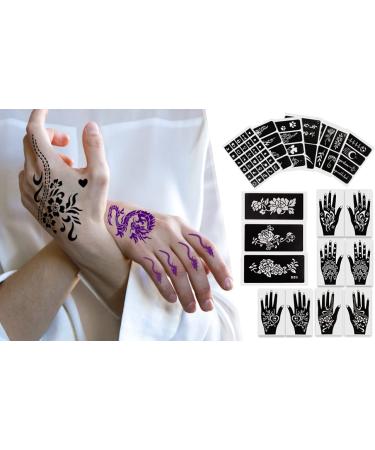 Qullue Henna Tattoo Stencils Kit II - Self-Adhesive Hand Mold for Women, Girls, and Teens - DIY Body Art Stencils with Flowers and Motifs - Buy Online on GoSupps.com