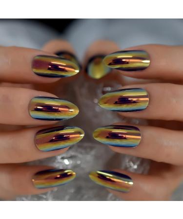 Punk Style Magic Gold Fake Nails - Long Metallic Mirror Almond Press On False Nails - Reusable DIY Nails Art Tips - iMABC L6301 - Buy Online on GoSupps.com