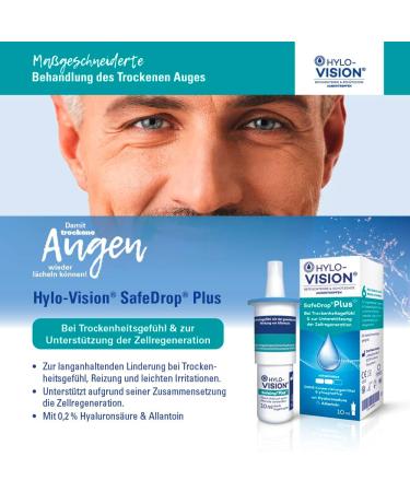Hylo-Vision Safedrop Plus Eye Drops - Preservative-Free Relief for Dry Irritated Eyes | Supports Cell Regeneration & Contact Lens Safe | 2 x 10 ml - Buy Online on GoSupps.com