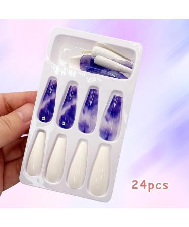Luvadeyo Long Wave Press-On Artificial Nails - 24PC Gradient Blue White & Purple | Perfect for Women & Girls - Buy Online on GoSupps.com