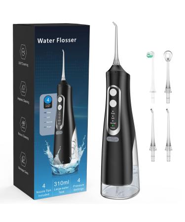 Water Flosser for Teeth Cleaning 4 Modes Rechargeable Oral Irrigator 4 Tips Powerful Battery Life Water Dental Picks IPX7 Waterproof 310ML Water Tank (Black)