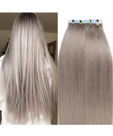 SEGO Tape Extensions Real Hair 20 Wefts/30g Adhesive Tape Hair Extension Hairpieces 100% Remy Human Hair Glue Grey 22"(55cm)-30g