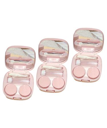 Perfk pack with 3 compact contact lens containers with mirrors 7.1 x 7.1 x 2.5 cm mini storage box for contact lenses durable leakage-proof pink
