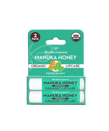 Wedderspoon Organic Manuka Honey Lip Balm | Smooth and Moisturizing | Peppermint (Pack of 2) 2 Pack Peppermint