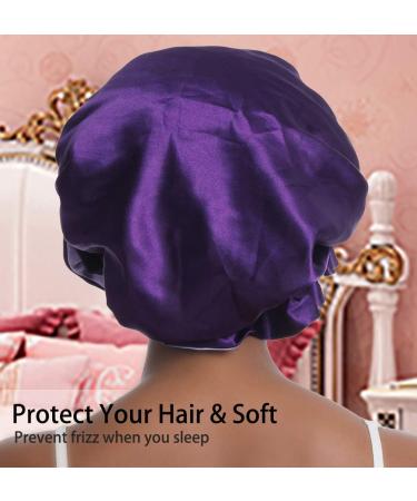 Silk & Satin Sleeping Cap for Curly Hair | Double-Layered Large Hood for Black Women | Natural Hair Protection in Violet & Champagne - Buy Online on GoSupps.com