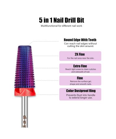 Depvko 5 in 1 Nail Drill Bits - Carbide Tungsten Professional Cuticle Bits for Manicure & Pedicure - Fast Gel Polishing - Fine-F Classic (Purple - Buy Online on GoSupps.com