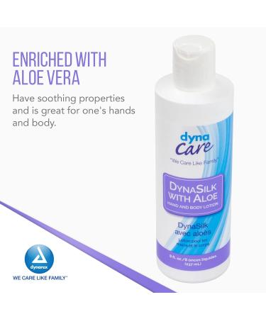 Dynarex DynaSilk with Aloe - Moisturizing Hand & Body Lotion for Dry Skin - Non-Greasy with Refreshing Scent - For All Skin Types - 8 oz. 48 Bottles per Case - Buy Online on GoSupps.com
