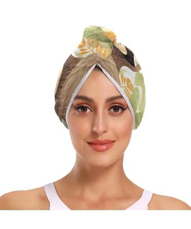 Sloth Leaves Hair Towel 2 Pack Super Absorbent Hair Drying Towel Quick Dry Hair Turbans Head Towel with Button Twisty Wrap for Women Girls