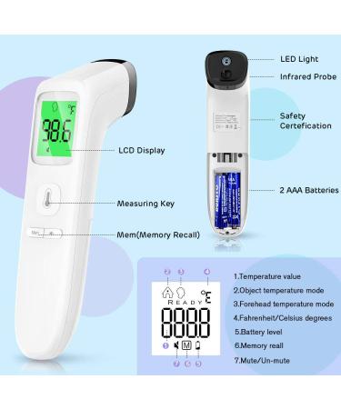 Touchless Digital Infrared Thermometer for Adults, Kids & Babies - LCD Screen, Fever Alarm, Memory Recall - White - Buy Online on GoSupps.com