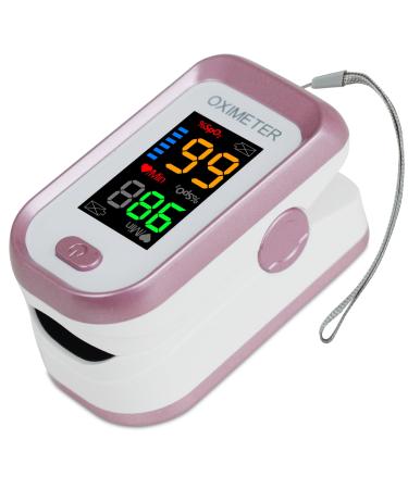 Pulse Oximeter Fingertip Oxygen Meter Finger Pulse Oximeter Oximeter Finger with Pulse Blood Oxygen Saturation Monitor Large LED Display Oximetry with Lanyard (Rose Gold)