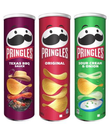 Pringles Original Tub 185g With Texas BBQ Tub 185g & Sour Cream & Onion Tub 185g (3 Pack Mixed Bundle) - Buy Online on GoSupps.com