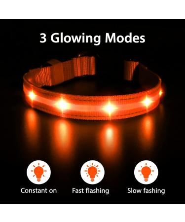 Masbrill LED Dog Collar - Luminous Waterproof Adjustable Safety Band with 3 Flashing Lights for Small Medium & Large Dogs (48-60cm / 19-23.6inch) - Orange - Buy Online on GoSupps.com