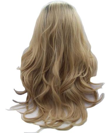 22-Inch Long Blonde Wig with Brown Roots - Synthetic Lace Front Wave Wig for a Soft Natural Look - Buy Online on GoSupps.com