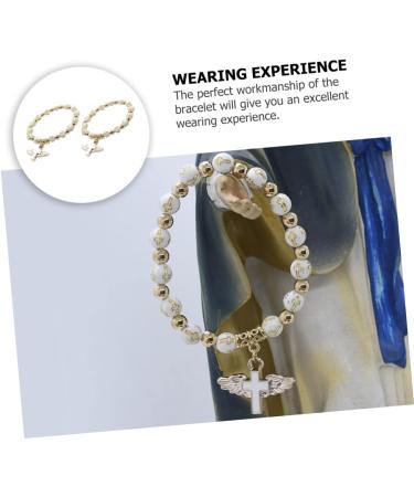 CALLARON 4pcs Cross Bracelet Mens Gifts Christ Prayer Wrist Chain Stretchy Bracelets for Women Hand Chains Men Gift Gold Dainty Bracelet Beaded Wrist Jesus White Miss Metal Makeup Elastic - Buy Online on GoSupps.com