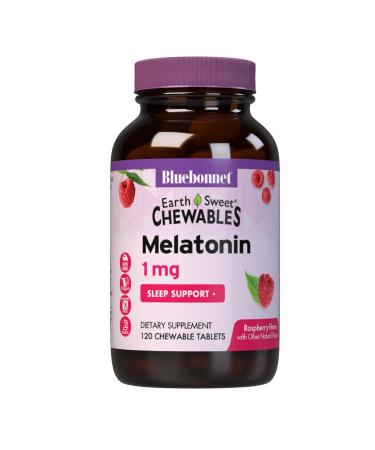 Bluebonnet Nutrition EarthSweet Melatonin 1 mg Fast-Acting Quick Dissolve Nighttime Relaxation & Restful Sleep Support - Sleep Aid - Gluten-Free Vegan - Raspberry Flavor - 120 Chewable Tablets