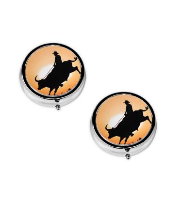 Cool Bull Riding Printed Mini Round Pill Box Pill Box 3 Compartment Medicine Pill Case Pill Organizer Travel Pillbox Portable Pill Box for Pocket Home Office Use