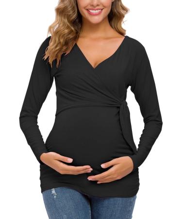 Love2Mi Maternity Breastfeeding Top - Long Sleeve V-Neck Maternity Clothes (S, Black) - Buy Online on GoSupps.com