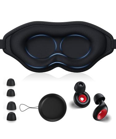 KKM Sleep Mask for Side Sleeper with Earplugs 3D Contoured Cup Eye Sleeping Mask Block Out Light Soft Comfort Eye Shade Cover for Sleeping Travel Shift Work & Travel Pouch Starry Black