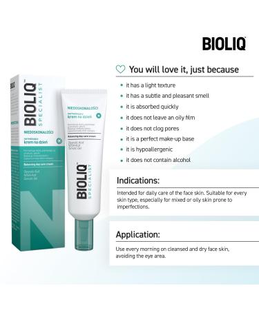 Bioliq - Specialist Balancing Day Care Cream - with Oleanolic Acid, Gluconolactone, Salicylic Acid, and UV Protection - Mattifying Effect - 30ml - Buy Online on GoSupps.com