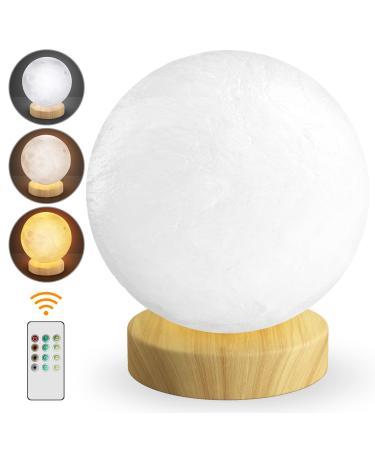 3D Printed Moon Desk Lamp, 10000 LUX Mood Light Therapy Lamp with Remote Control for Office, Sunlight Lamps with 4 Brightness, Timer and 3 Color Temperatures for Bedside(Wood Base) Base-wood