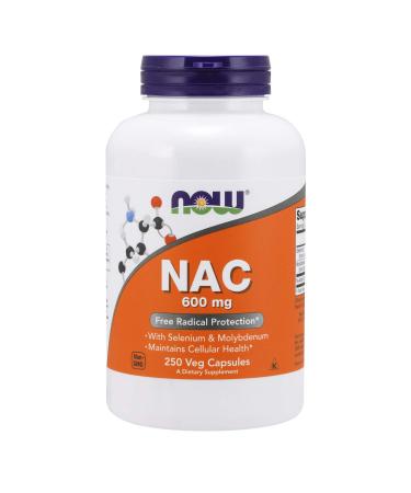 NOW Supplements, NAC (N-Acetyl Cysteine) 600 mg with Selenium & Molybdenum, 250 Veg Capsules 250 Count (Pack of 1)