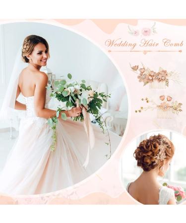 Kleemeiero 4 PC Hair Jewelry Set - Wedding Hair Crown Pink Bridal Flowers & Pearl Hairpins for Brides & Girls - Buy Online on GoSupps.com