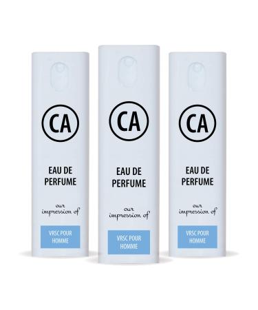 CA Perfume Impression of Vrsc Pour Homme For Men Travel Size Refillable Atomizer Sample Replica Fragrance Eau de Parfum/Cologne Sprayer (0.3 Fl Oz/10 ml) X3