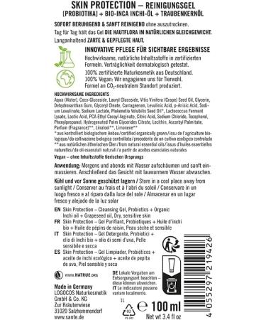 SANTE Naturkosmetik Skin Protection Cleansing Gel with Probiotics Bio-Inca Inchi Oil & Grape Seed Oil Purifying Cleansing Vegan Facial Care for Refined Pores and Healthy Skin - Buy Online on GoSupps.com