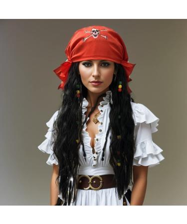 Pirate Wig with Headband | Long Curly Black Wig with Beads for Men and Women | Halloween Cosplay Accessory - Buy Online on GoSupps.com