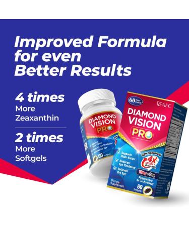 AFC Japan Diamond Vision PRO Improved, Up-Sized Formula - Lutein & Zeaxanthin 4X with Eye Vitamins Visual Health Supplement for Adults, Screen Exposure, Night Use, 60 Softgels - Buy Online on GoSupps.com
