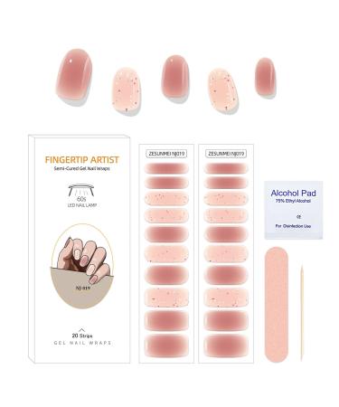 20Pcs Gel Nail Stickers Semi Cured Gel Nail Strips Nude Pink Gradient Self-adhesive Nail Wraps Long-Lasting Gel Nail Polish Strips Manicure Stickers Set with Prep Pads Nail File & Wooden Stick Pink Gradient Dot