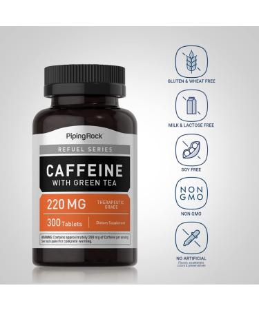 Piping Rock Caffeine Pills 220mg - 300 Tablets | Boost Energy & Metabolism | Non-GMO Gluten Free Pharmaceutical Grade Supplement - Buy Online on GoSupps.com