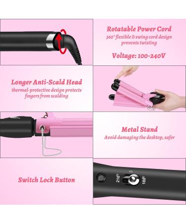 3 Barrels Hair Curler - 25mm Pink Curling Iron with 2 Temperature Control for Mermaid Waves | Quick Heating Hair Waver Styling Tool - Buy Online on GoSupps.com