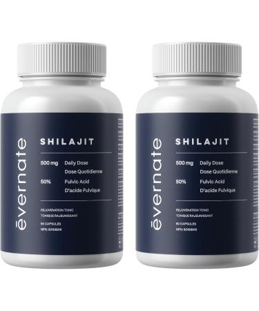 Evernate Shilajit Capsules 2-Month Supply 120 Capsules (2 Bottles of 60 Capsules) Pure Himalayan Shilajit for Men and Women 500mg per Serving (2 Capsules) 50% Fulvic Acid Boost Energy & Vitality Trace Minerals Immune Support Vegan-Friendly 60 count (Pack  - Buy Online on GoSupps.com