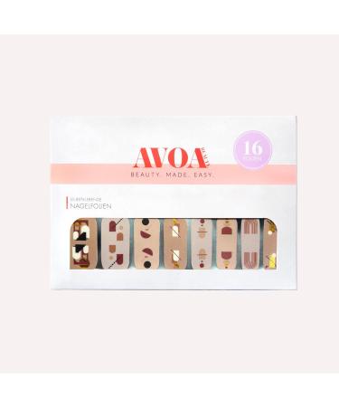 Avoa Beauty Nail Film - Mid Century Magic | Brown Beige White Gold Geometric Nail Art Wraps | 16 Self-Adhesive Long-Lasting Designs for Stunning Nails - Buy Online on GoSupps.com