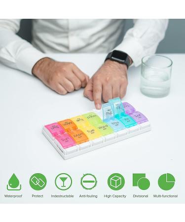 Cartee Weekly Pill Organiser - Easy Open 2x a Day - Travel Medication Box with Push Button Design - Vitamins & Supplements Organizer - Buy Online on GoSupps.com