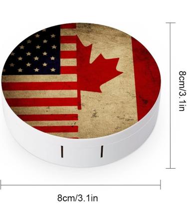 Vintage American And Canadian Flags Round Case For Contact Lens Kit Storage Box with Mirror Printed - Buy Online on GoSupps.com